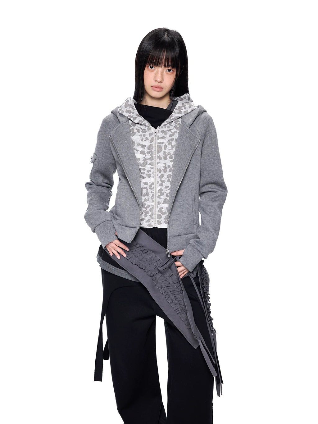 Ezek Faux Two-piece Leopard Print Hooded Cropped Jacket