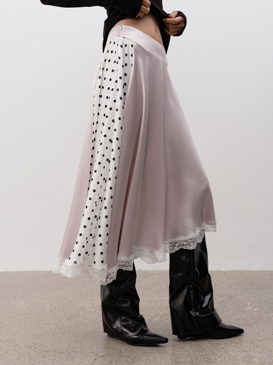 JCAESAR Polka Dot Stitching Lace Dress