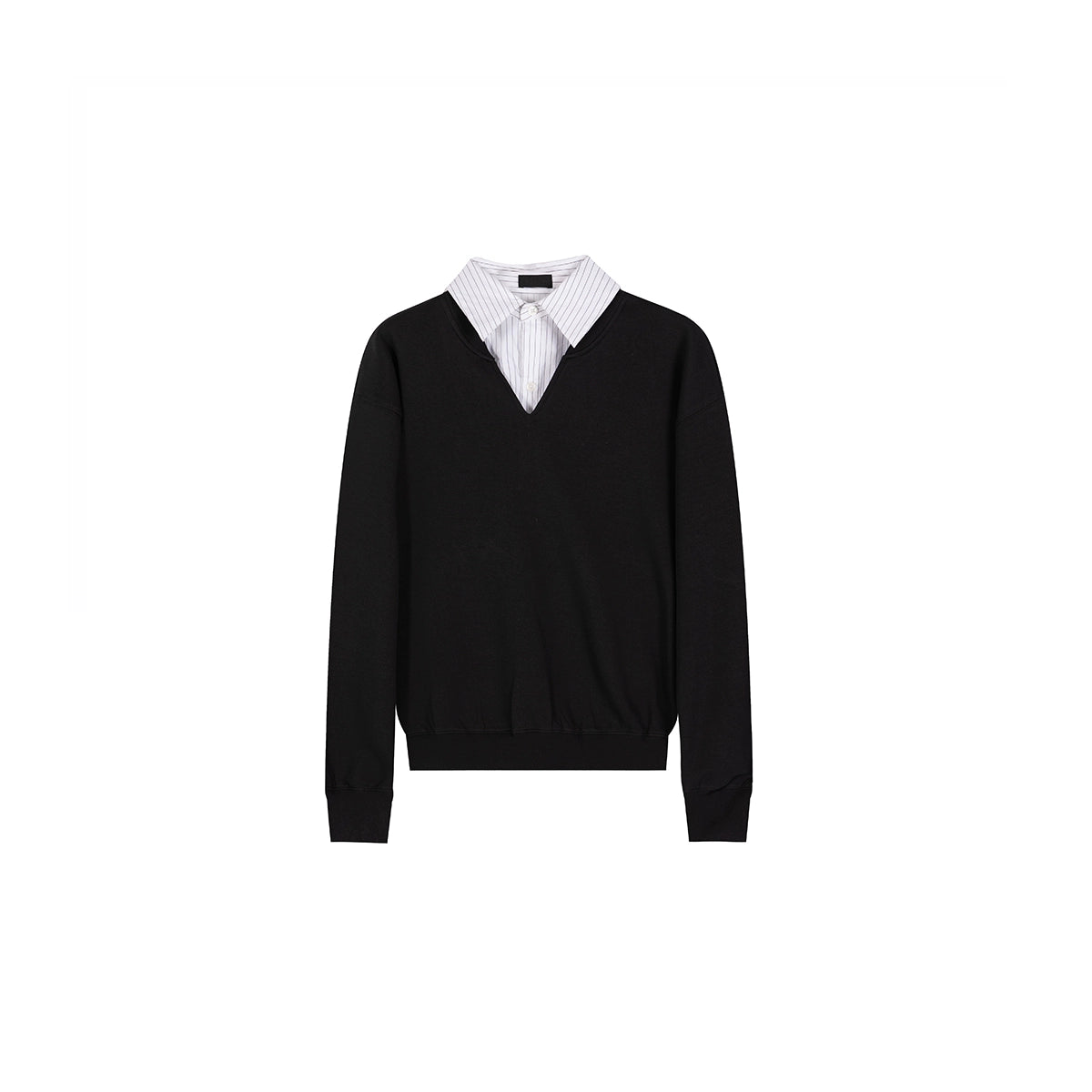 PLUS NO LOGO Fake Two-piece Striped V-neck Solid Color Sweater