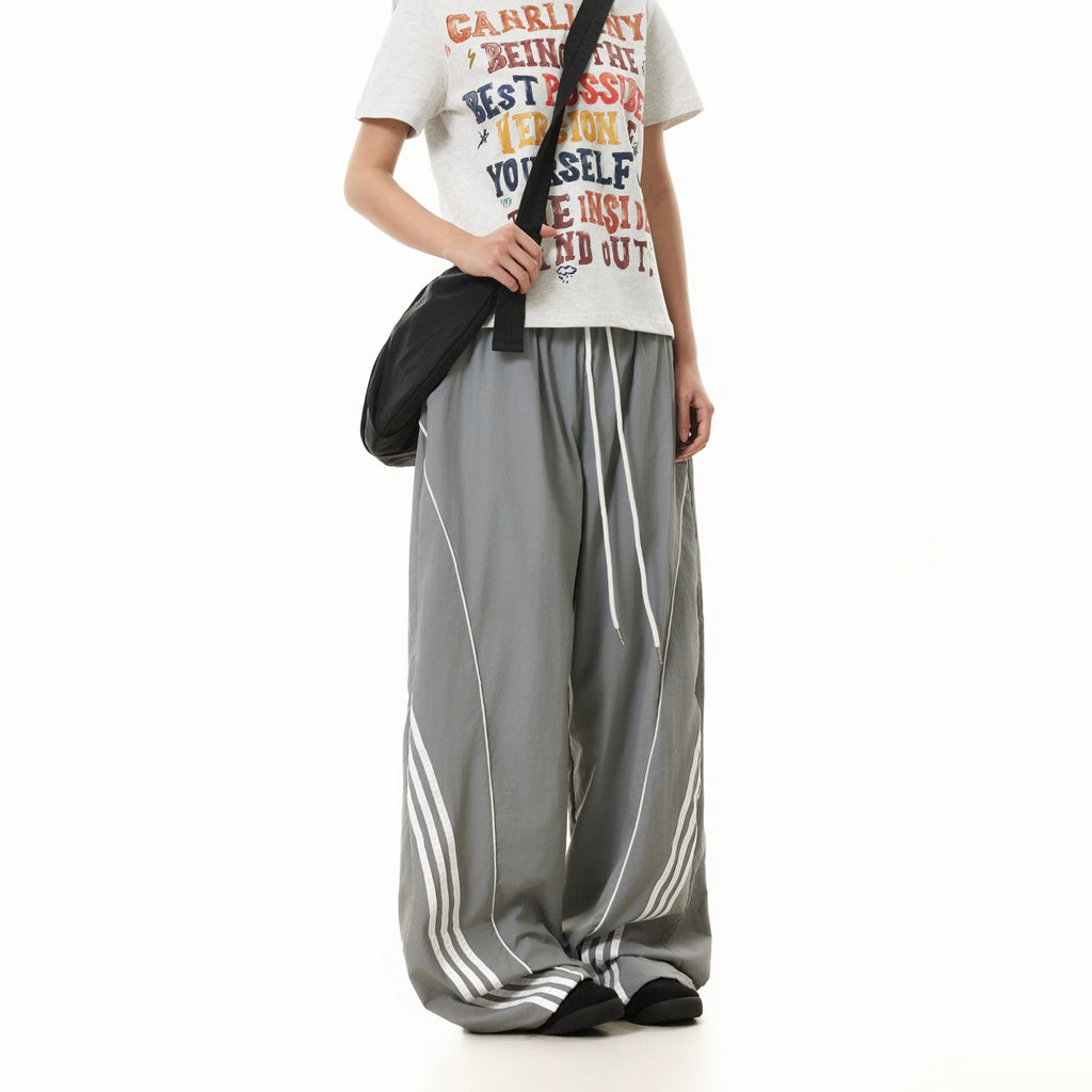 BTSG Retro Three-bar Stitching Loose Wide-leg Sweatpants