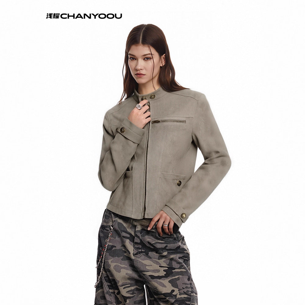CHANYOOU Vintage Suede Short Slim Jacket
