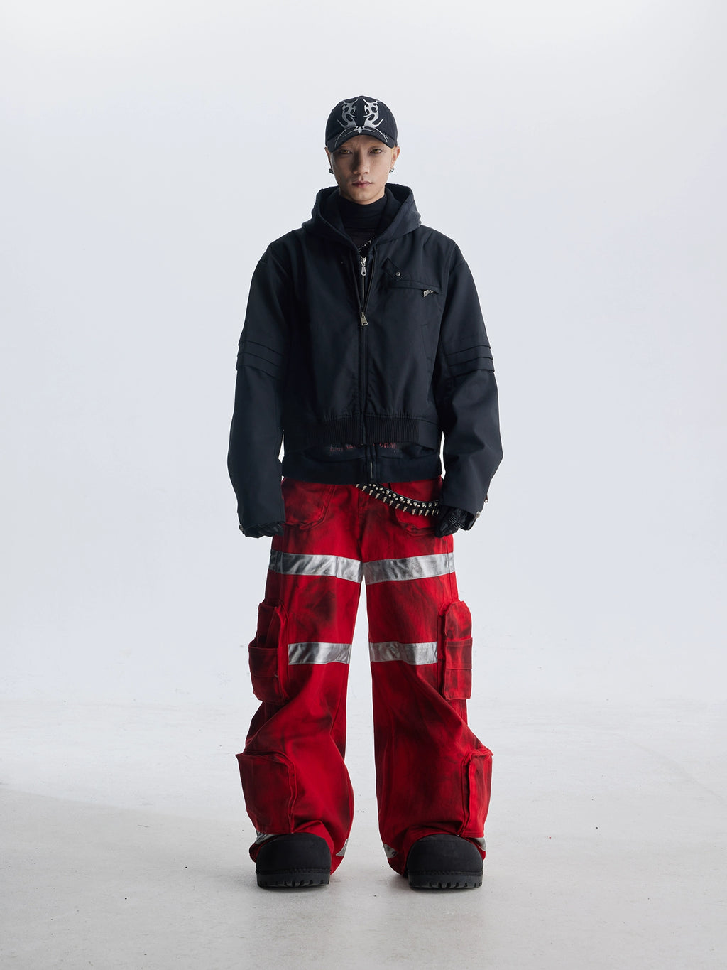 NOMANIAI Dirty-dyed Multi-pocket Workwear Wide-leg Jeans