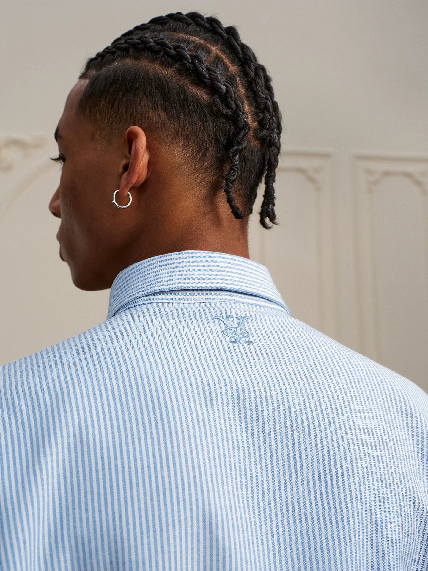 YADcrew Striped Embroidered Simple Casual Lapel Long Sleeve Shirt