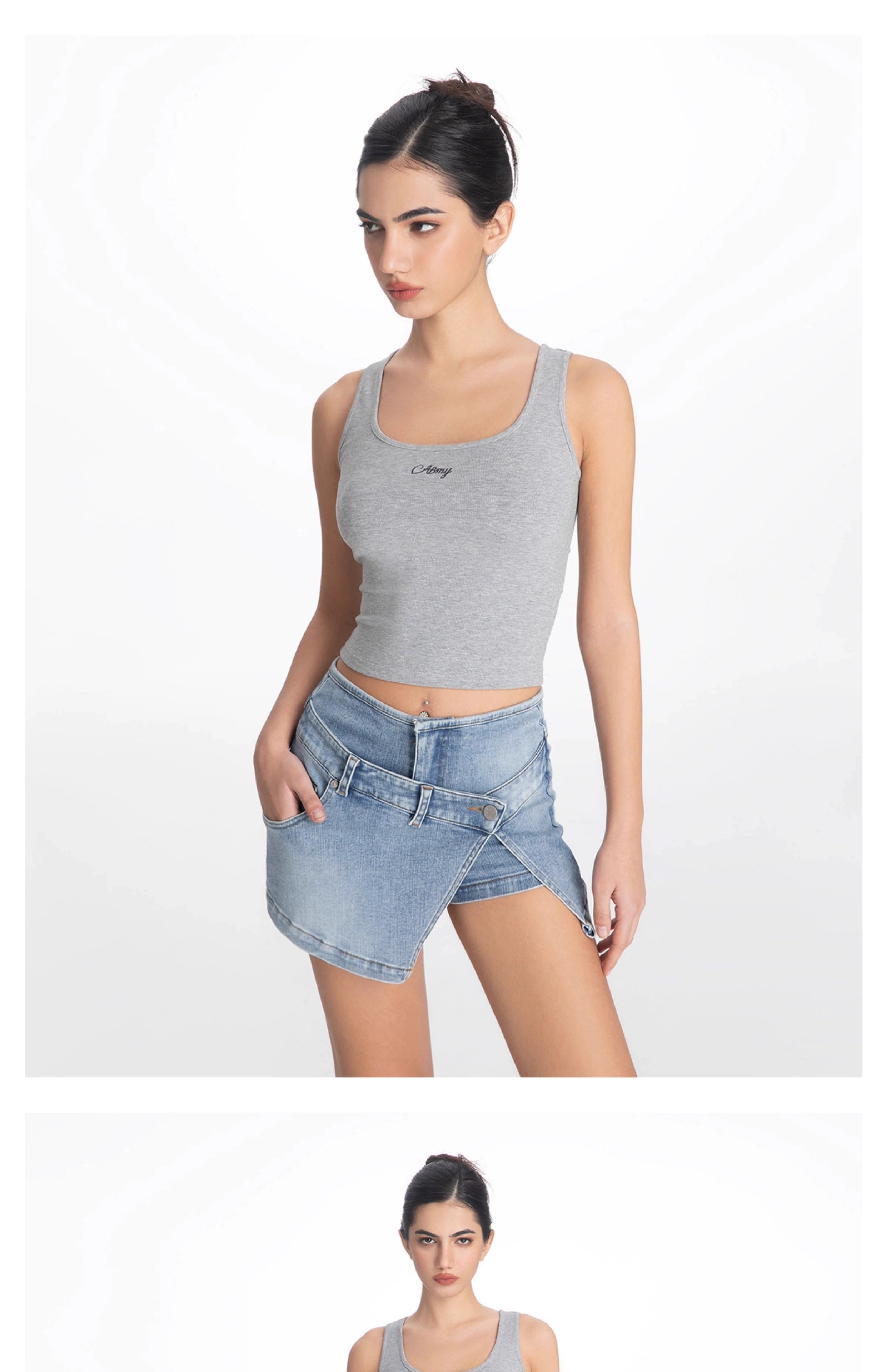 ABMY American Fake Two-piece Denim Skirt Pants