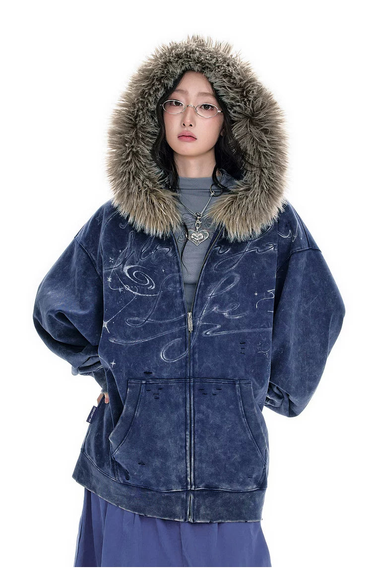 BJHG Fur Collar Hooded Sweater