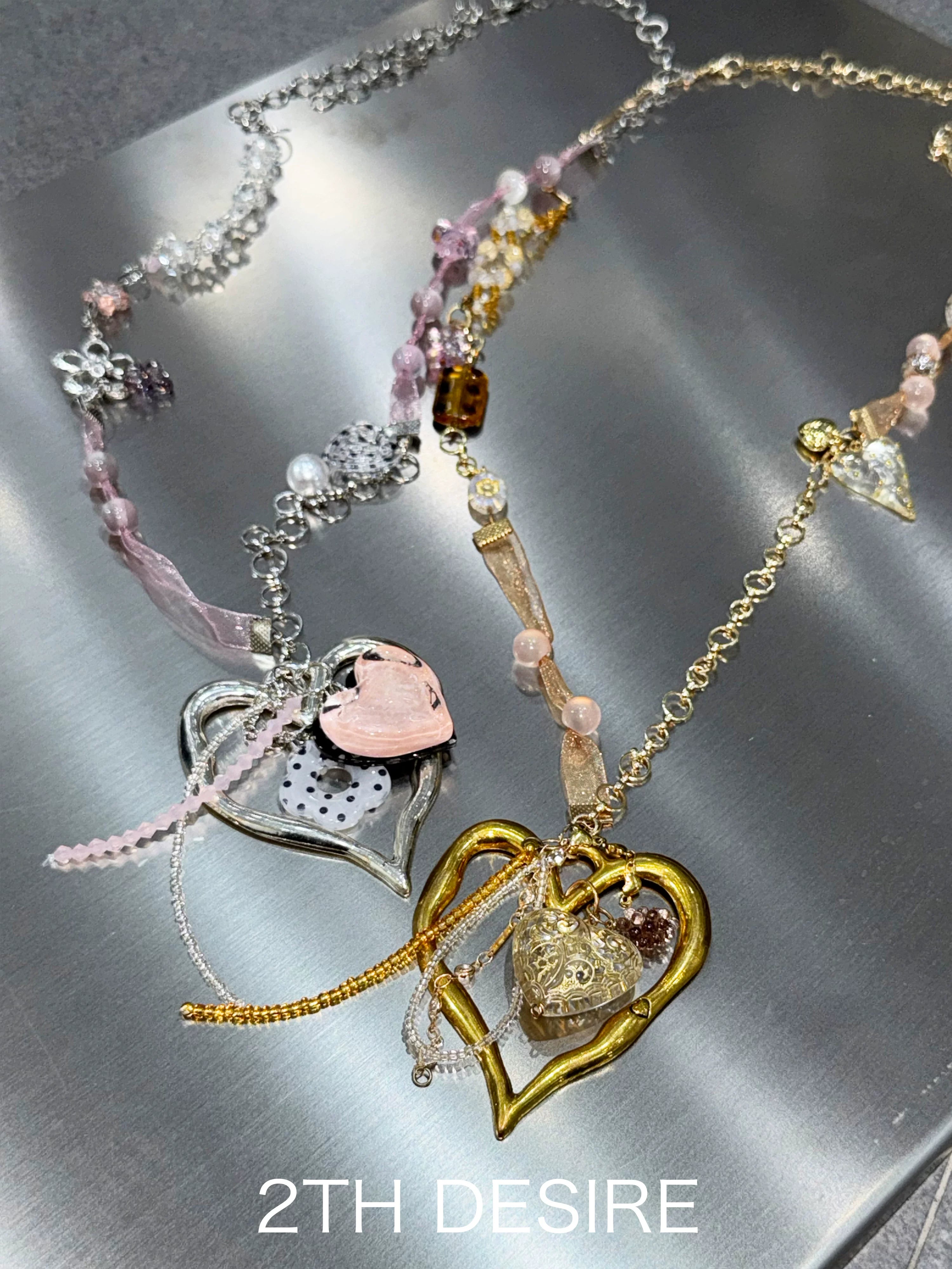 2th Desire Handmade Ribbon Splicing Bead Love Polka Dot Necklace