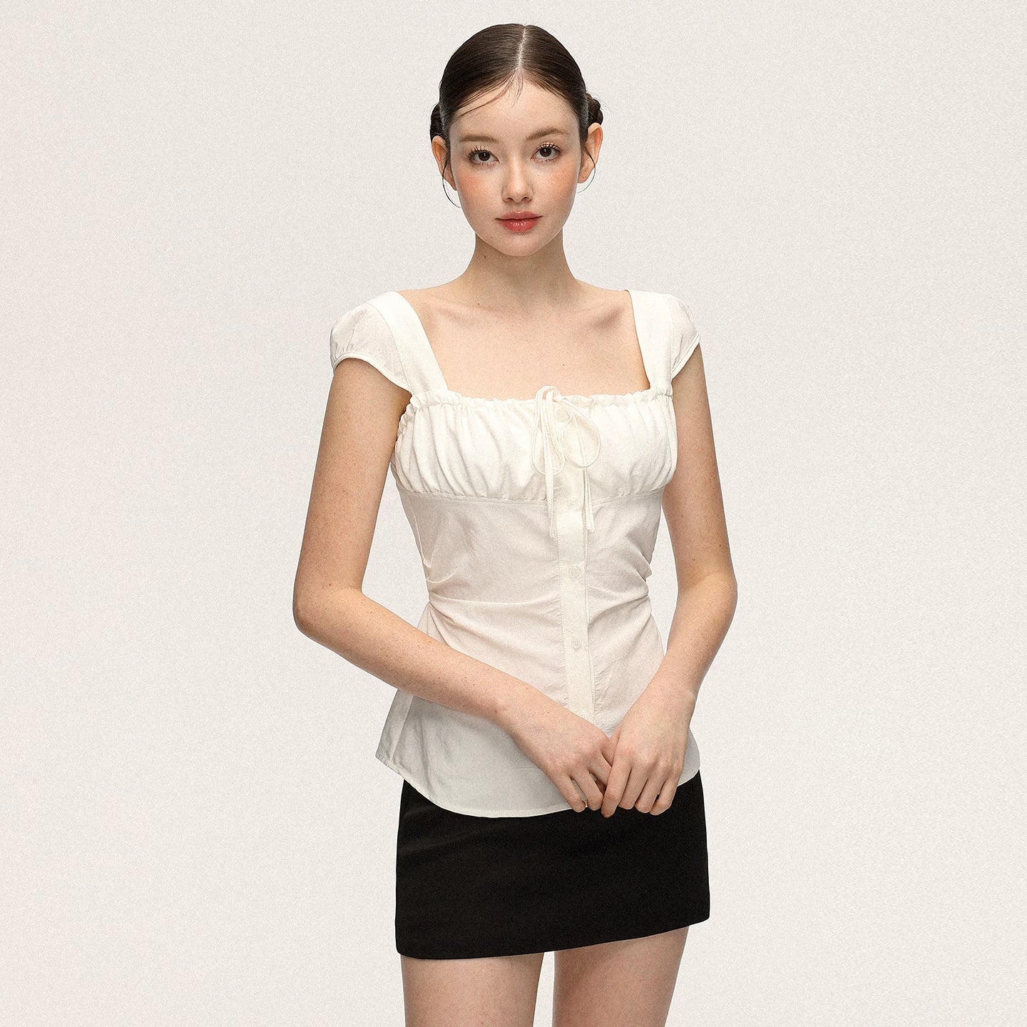 Anna Aneae Temperament Gentle Waist Thin Short Sleeve Shirt