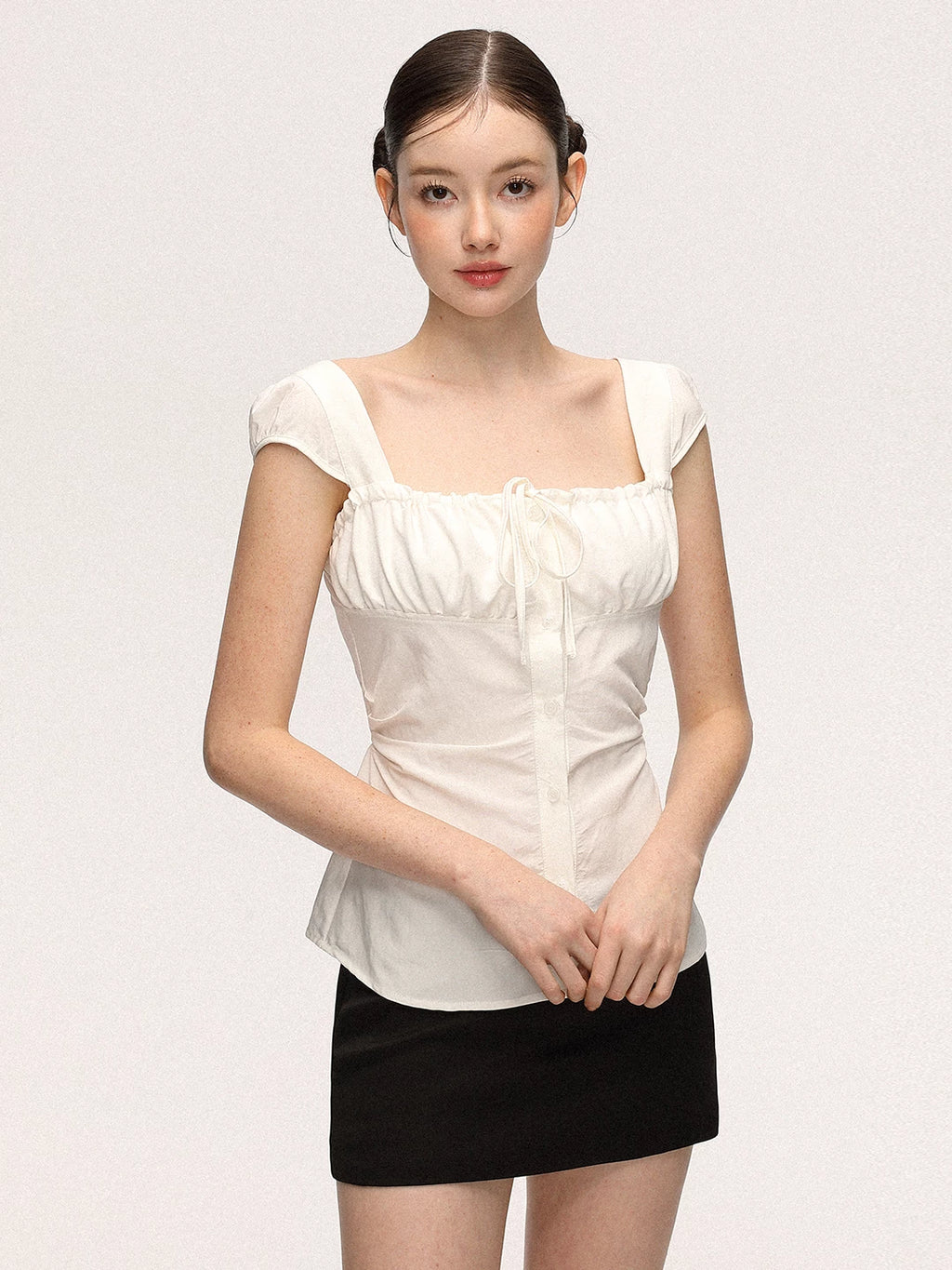 Anna Aneae Temperament Gentle Waist Thin Short Sleeve Shirt
