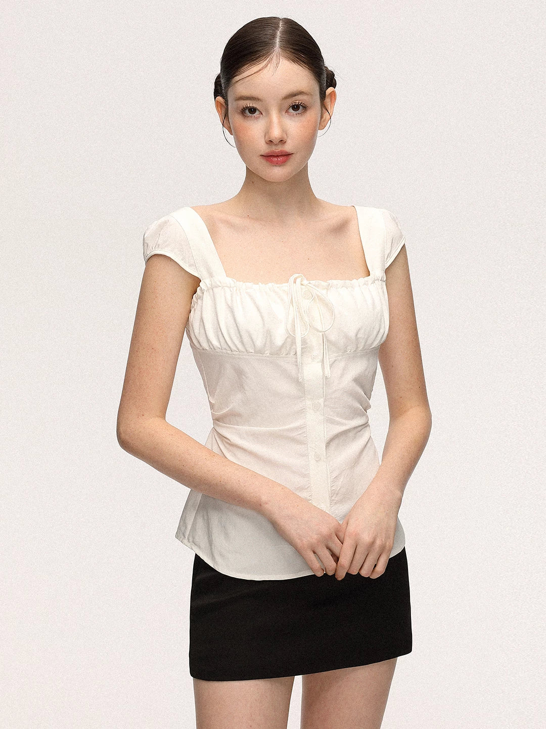 Anna Aneae Temperament Gentle Waist Thin Short Sleeve Shirt