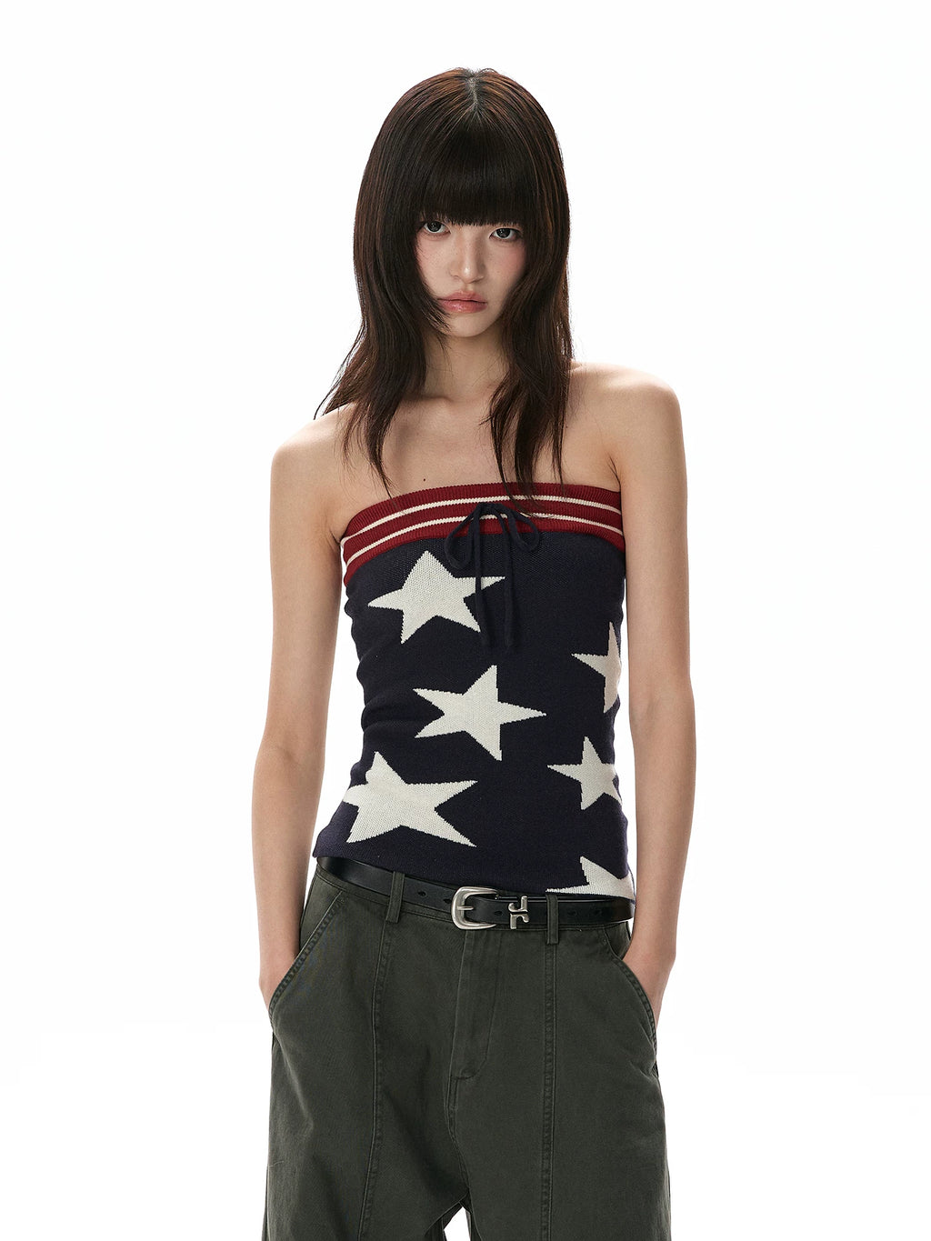 A PUEE Vintage Star Print Knitted Tube Top