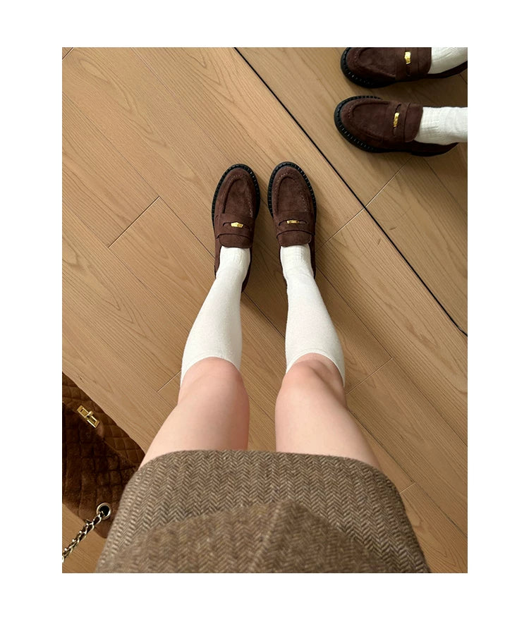 CHRNDXEE Retro Suede Platform Versatile Mary Jane Shoes