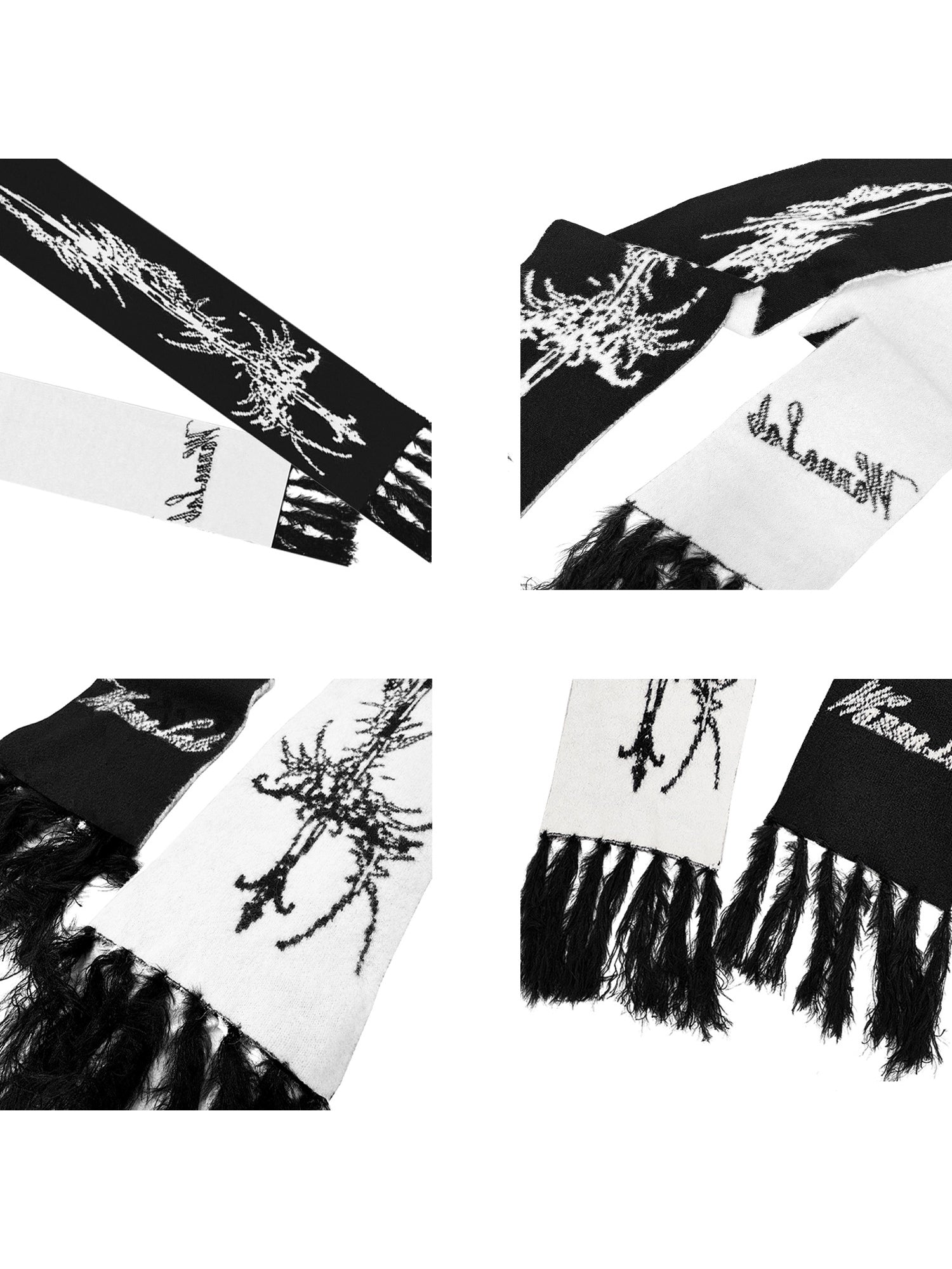 WANNA LAB Knitted Jacquard Fringed Scarf