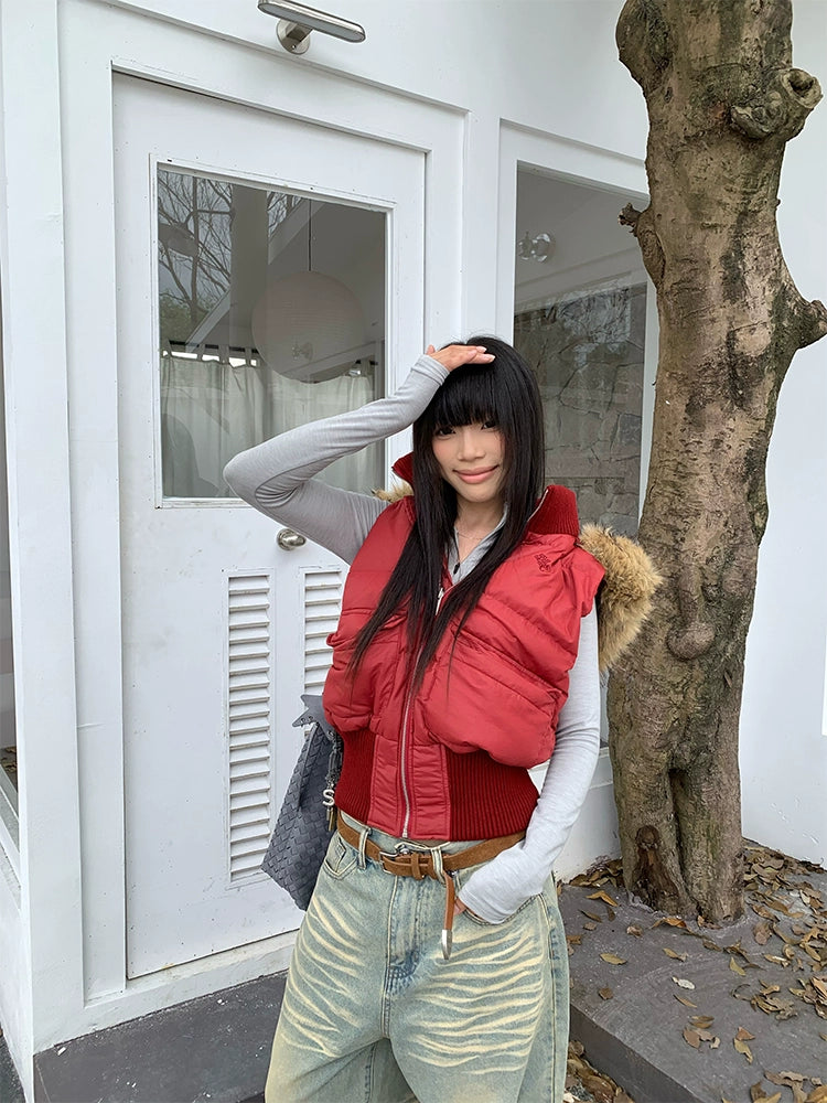 EAHO Removable Fur Collar Cotton Vest