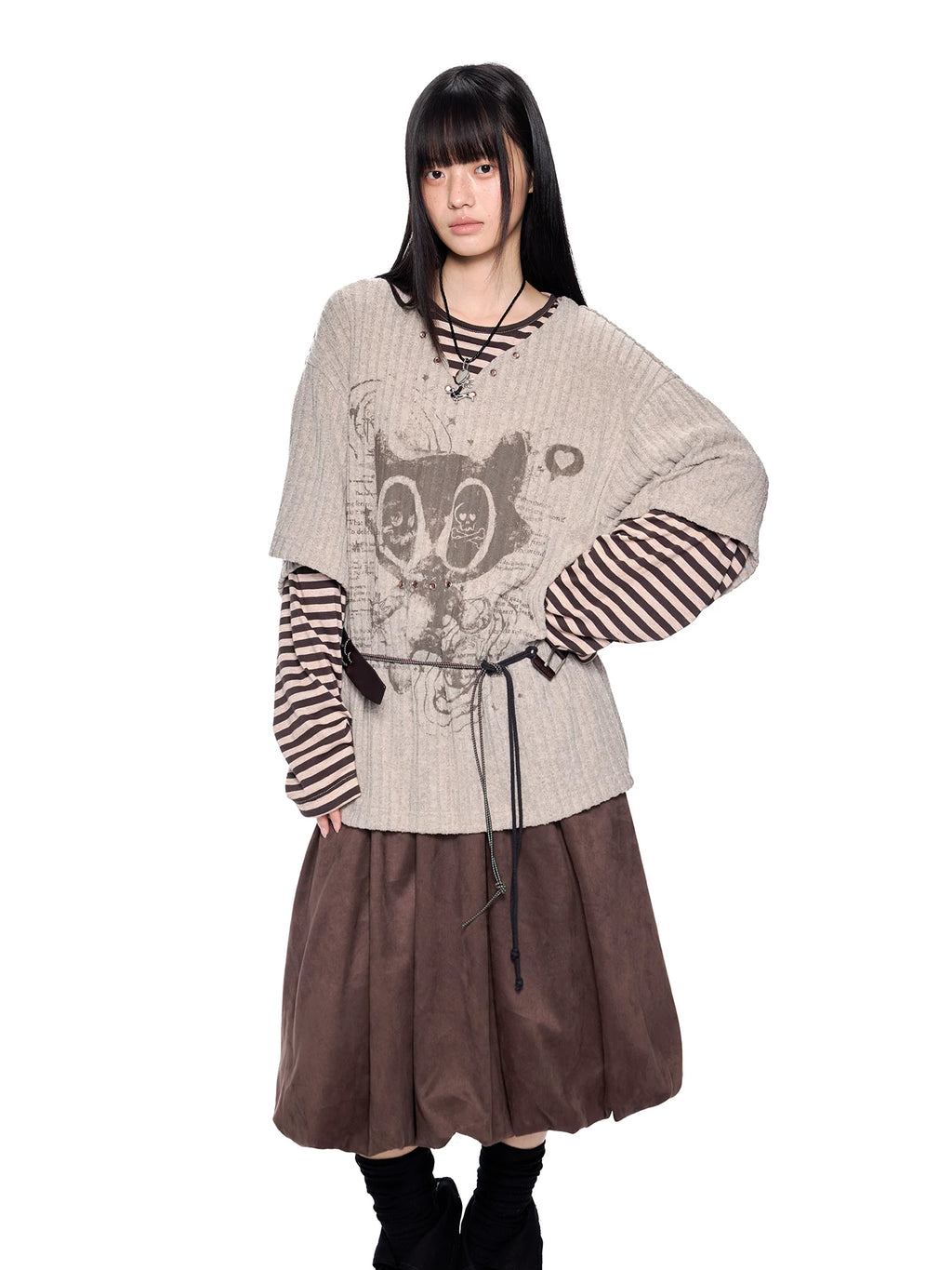 EZEK Fake Two-piece Striped Splicing Long Sleeve