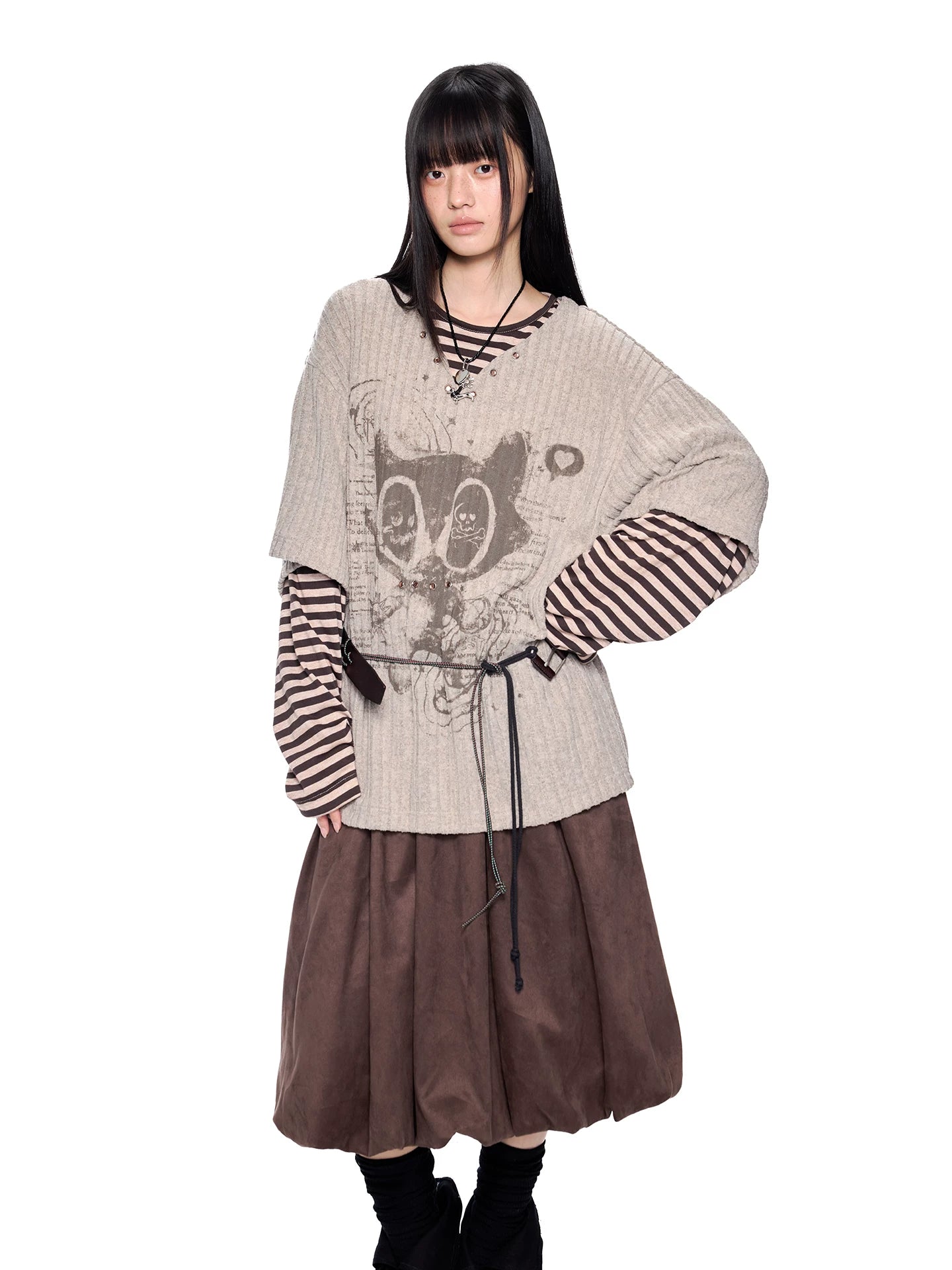 EZEK Fake Two-piece Striped Splicing Long Sleeve
