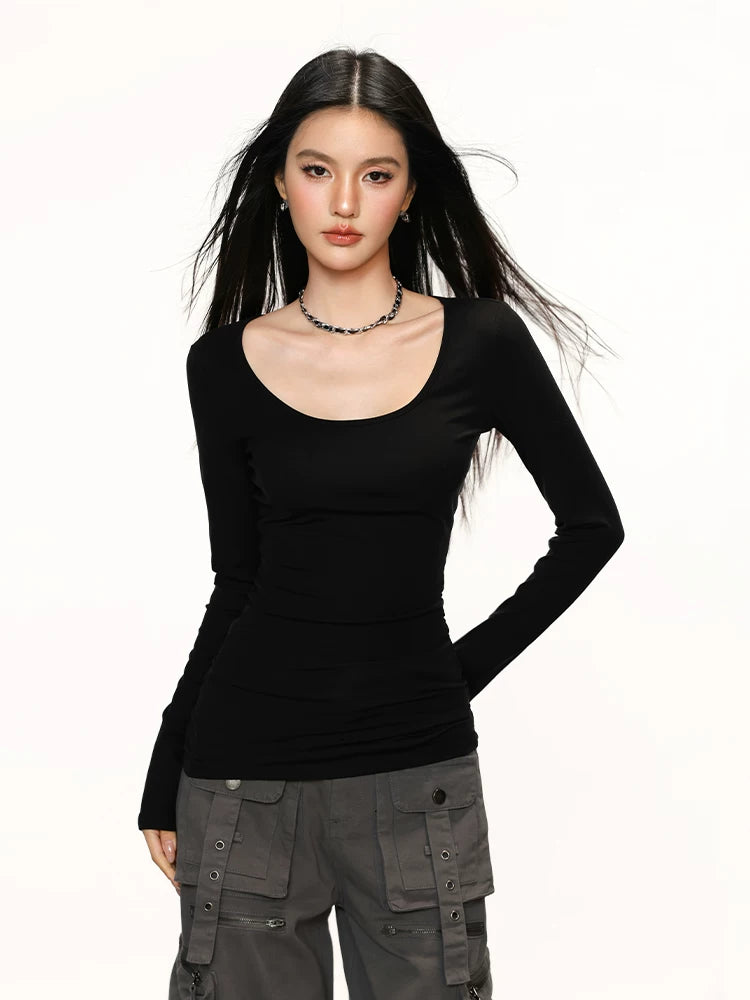 Cherry Melody Retro U-neck Waist Bottom Long Sleeve