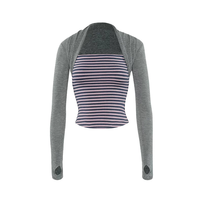 Audwyn Fake Two Pieces Skinny Waist Long Sleeves