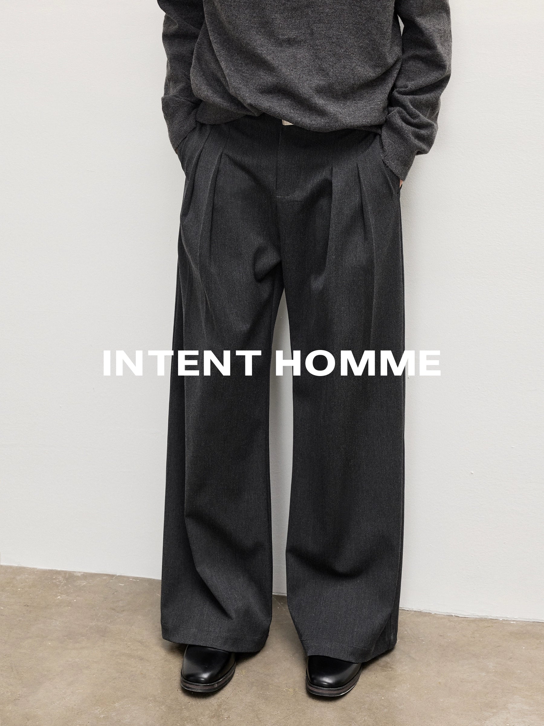 INTENT 4-pleated Straight Loose Wide-leg Trousers