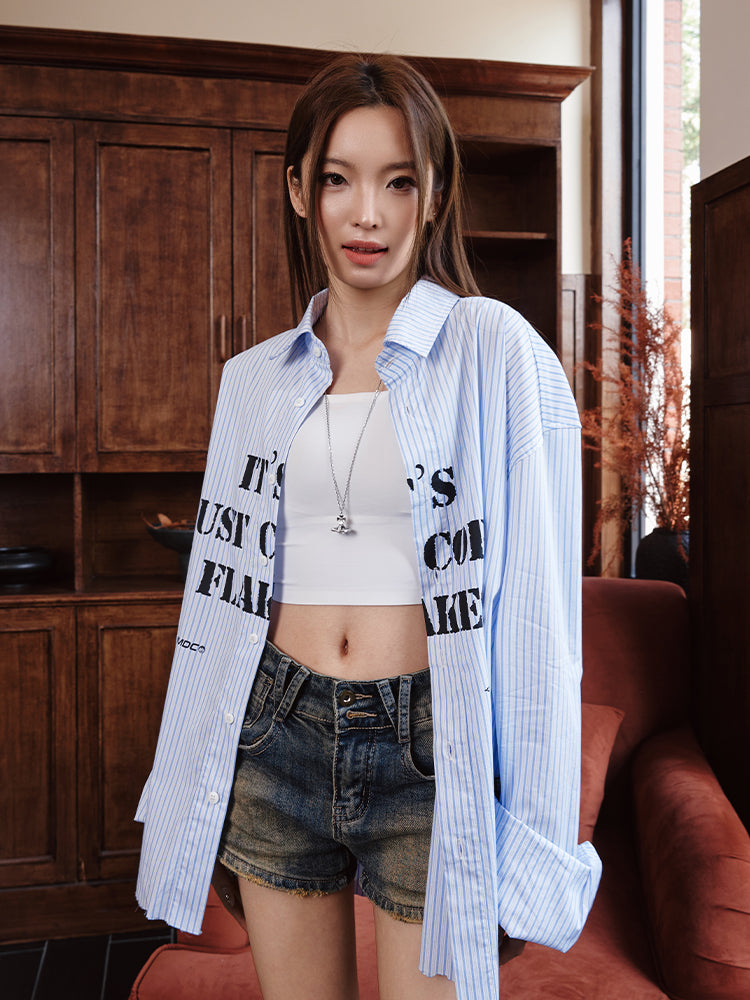 Remedy Letter Printed Striped Shirt