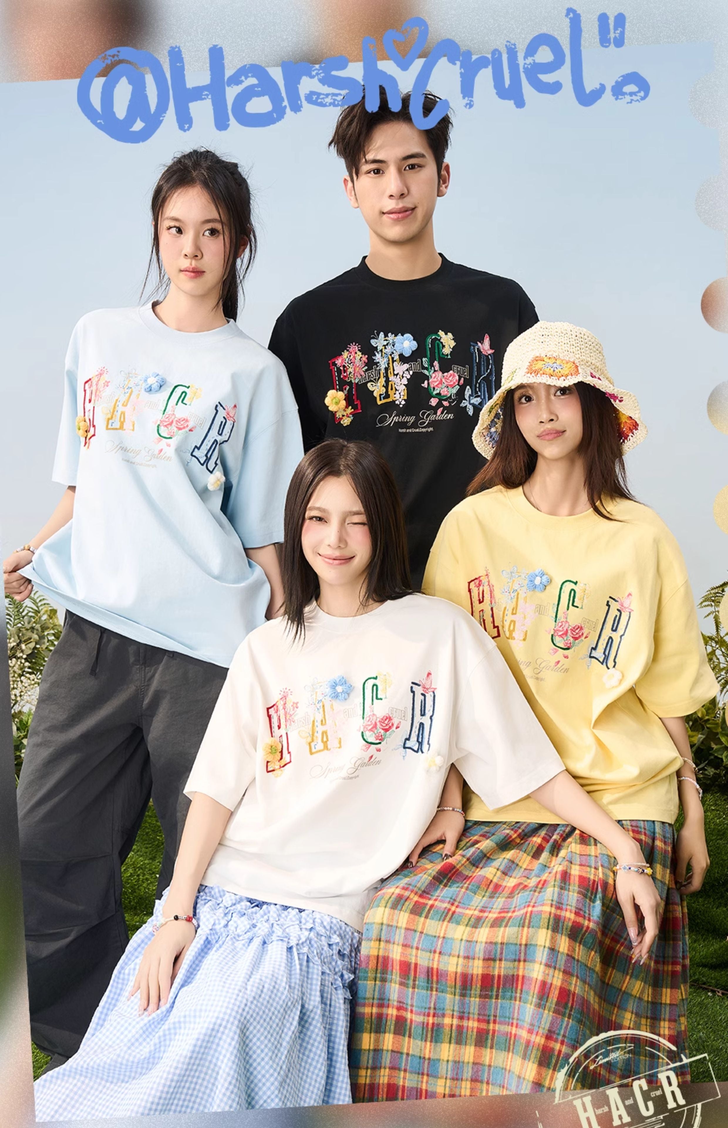 HACR Fun Hand-painted Three-dimensional Wool Small Flower Tee