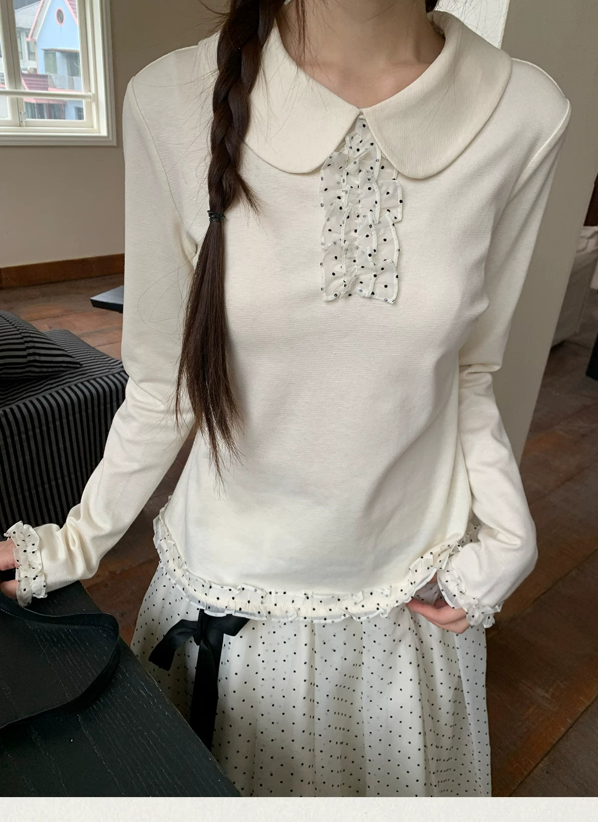 MUCHA Polka Dot Fungus Edge Doll Collar Long Sleeve