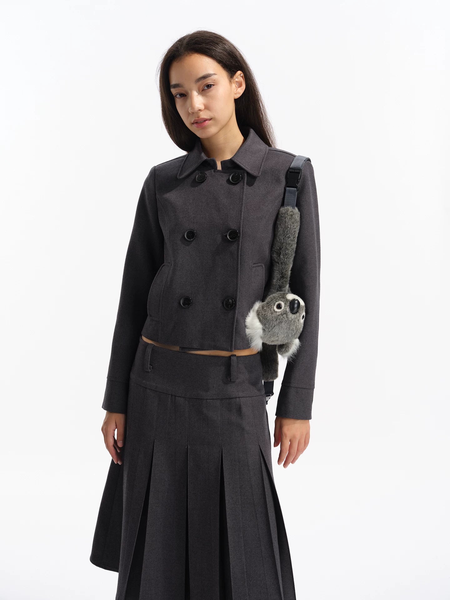 Two Little Guys Retro Double-breasted Jacket + Low-rise Suit Pleated Skirt