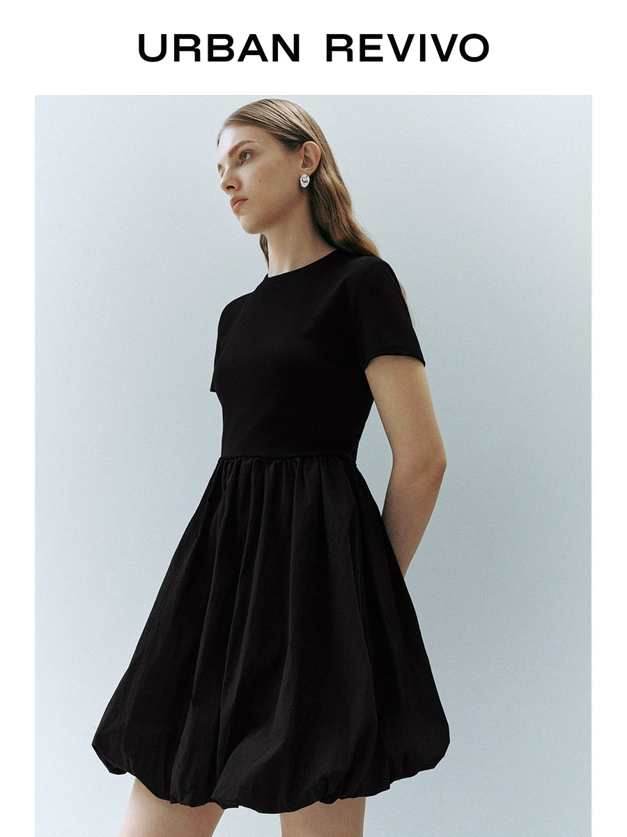 URBAN REVIVO Simple Temperament Bud Slim Short-sleeved Dress