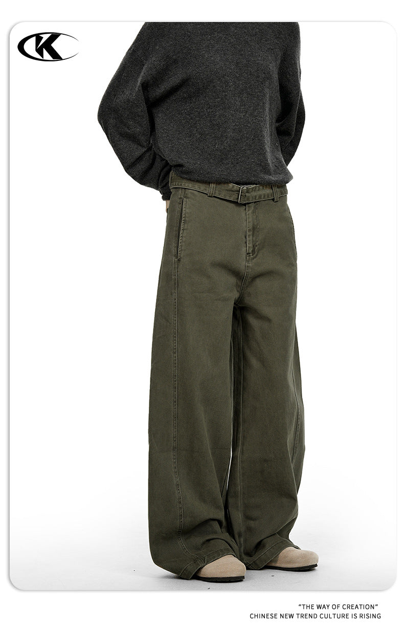 11KN Straight Tube Personalized Belt Simple Casual Pants