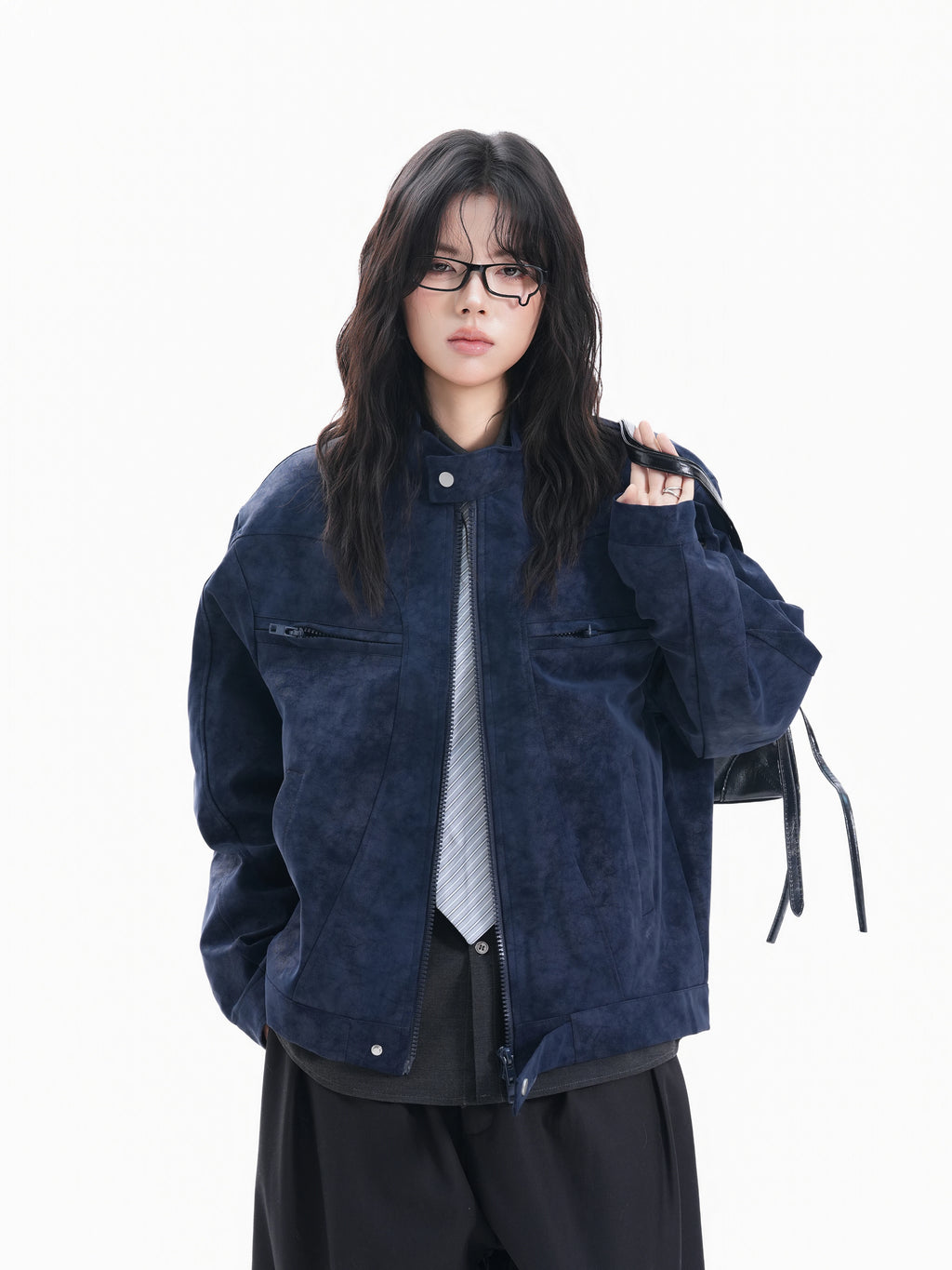 Zuocisankon Stand-up Collar PU Leather Jacket