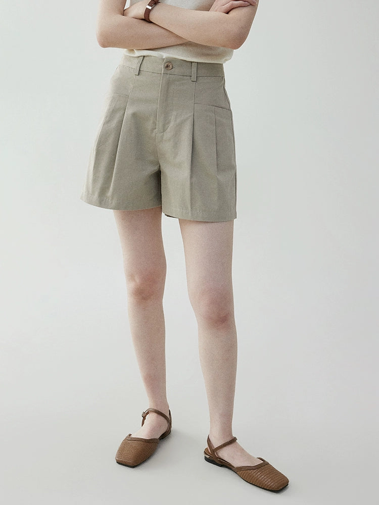 VOOE Semi-elastic Casual Pleated High-waisted Shorts