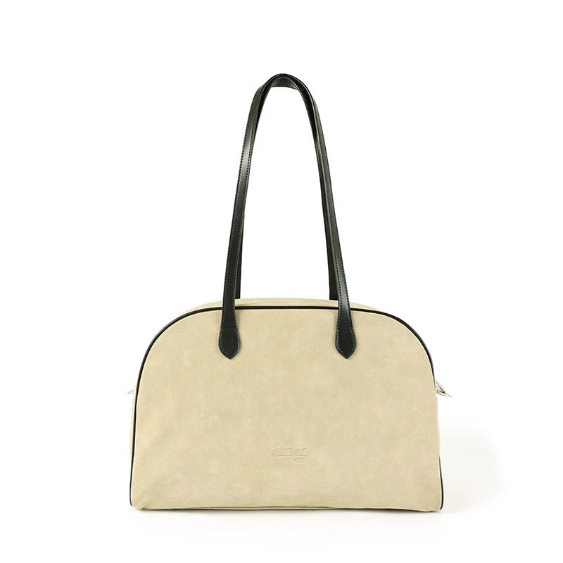 CryingCenter Fleece Contrasting Color Splicing Capacity Shoulder Bag