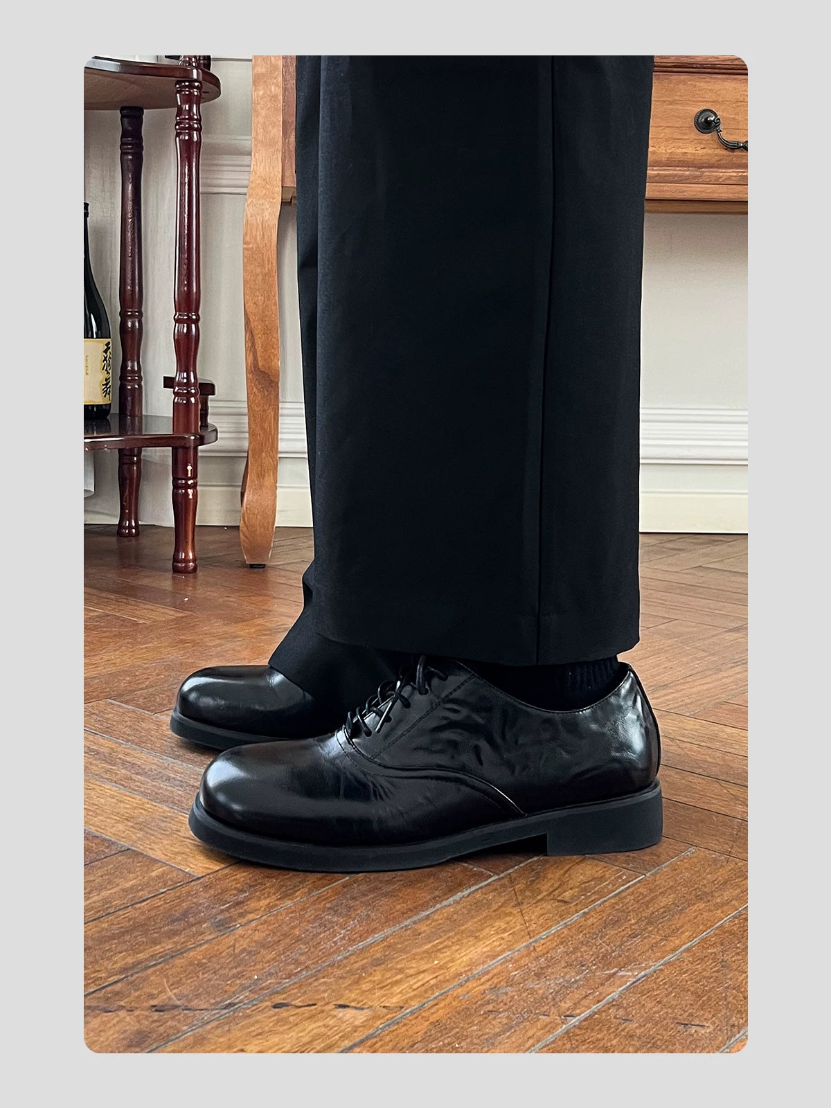 HANQIAORJI First-layer Cowhide Square Head Height-increasing Leather Shoes