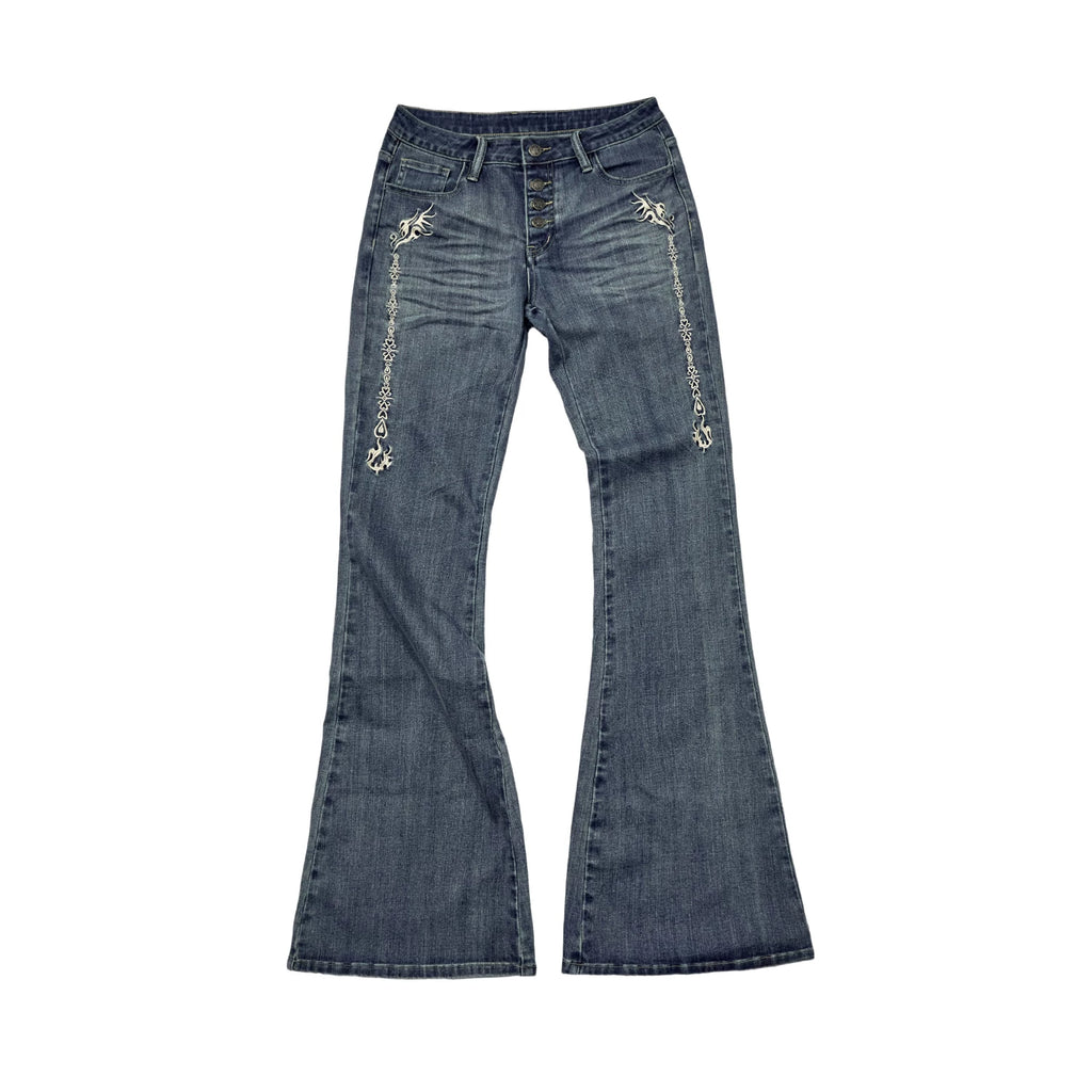 TEAMGEEK Totem-embroidered Stretch-flared Jeans