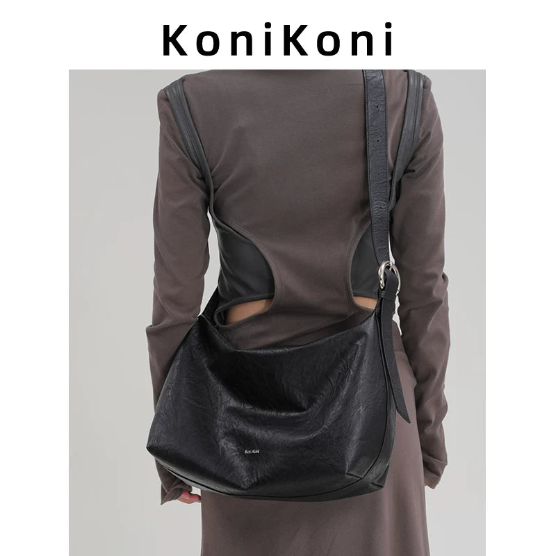 KoniKoni Leather Large Capacity Messenger Bag