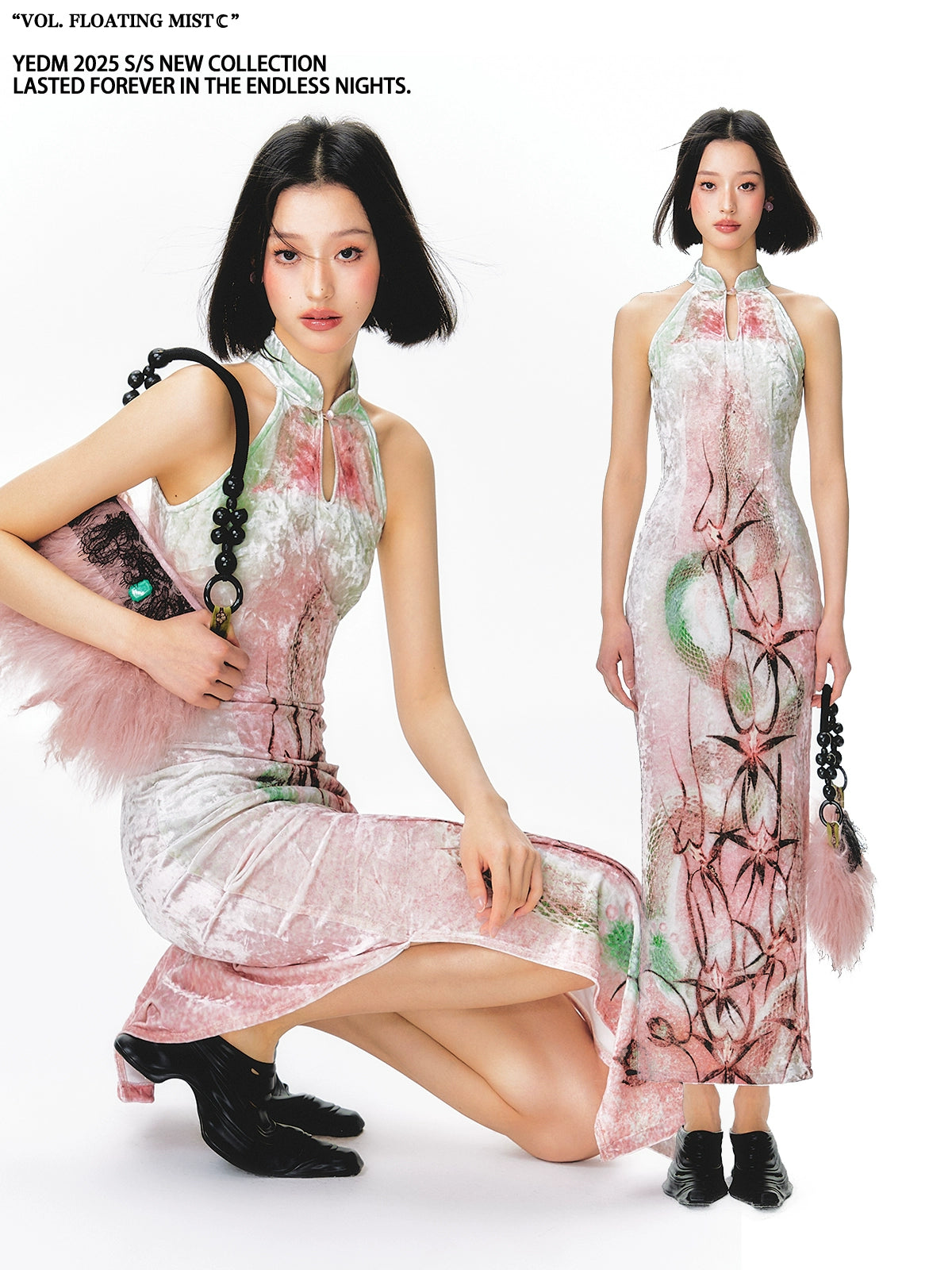 YEDM Retro Velvet Cheongsam Dress