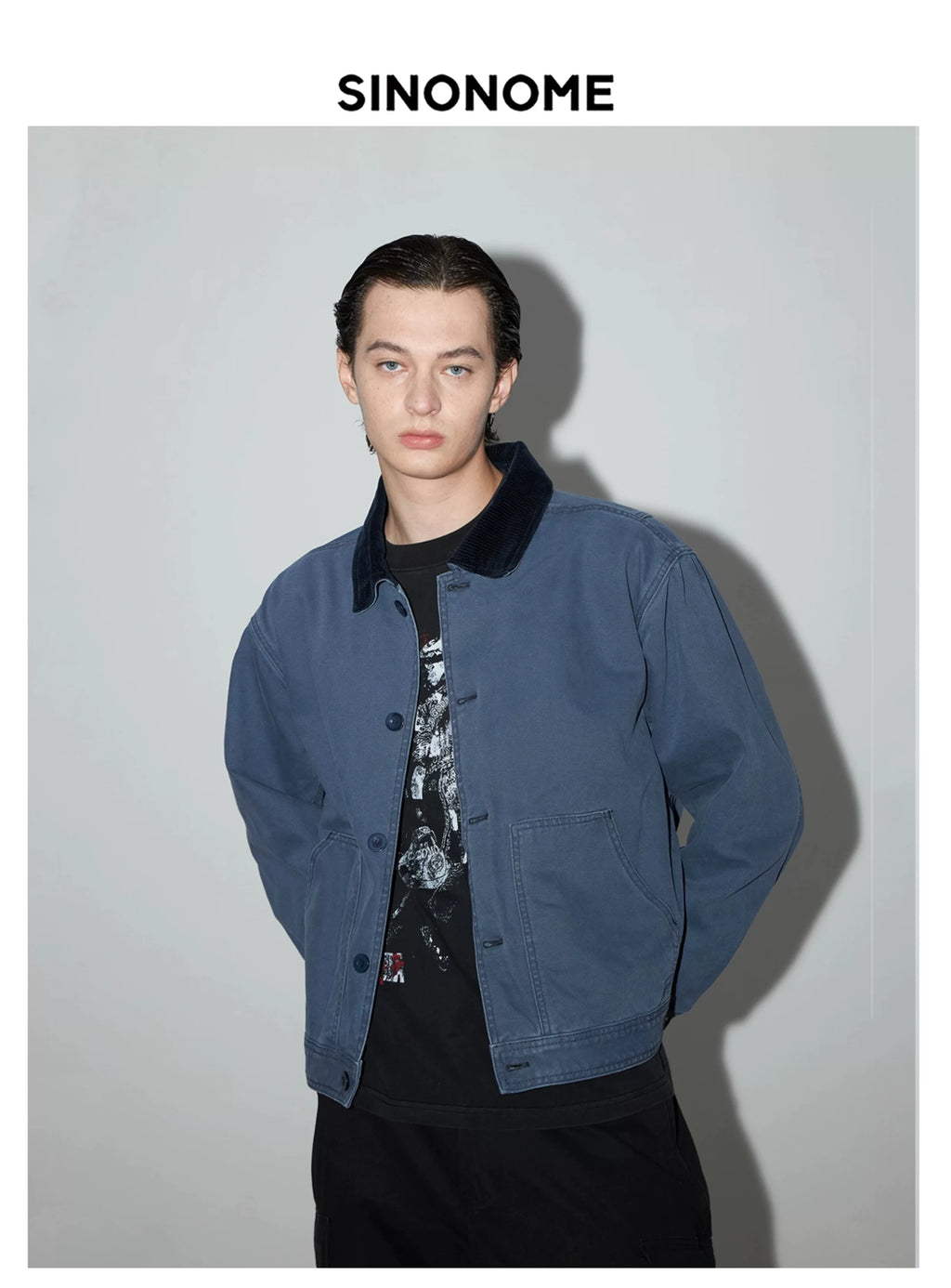 SINONOME cotton washed old corduroy French work short wide jacket cleanfit