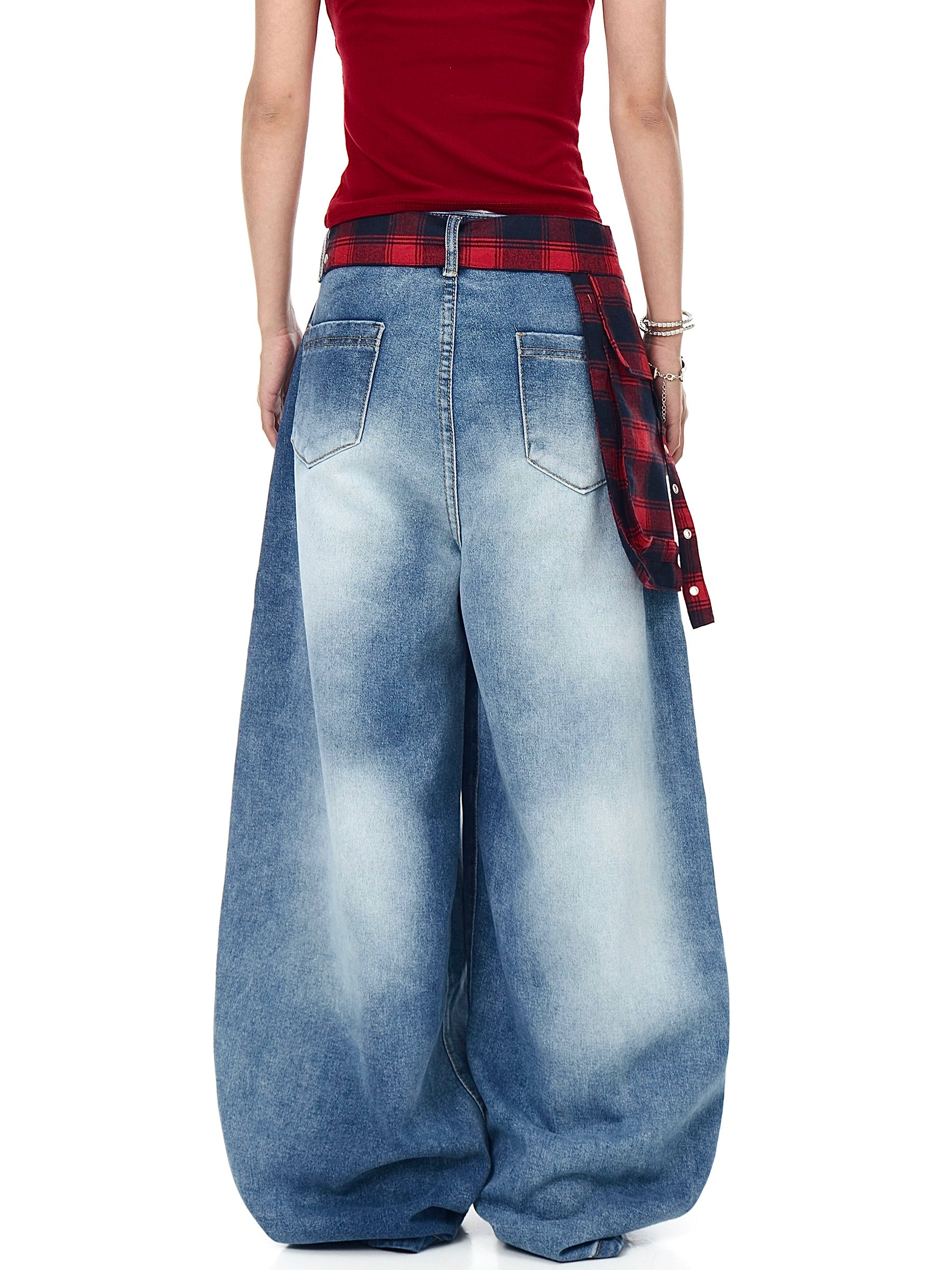BLACKLISTS Plaid Skirt Waist Seal Fart Curtain Scimitar Jeans