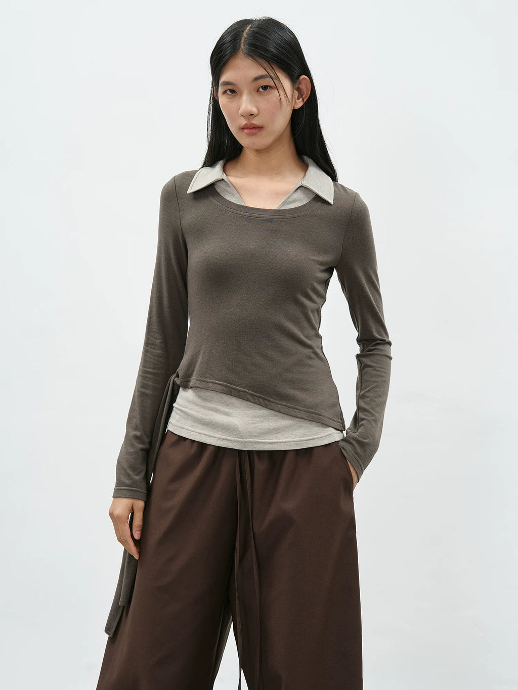 EIGHTHMONTH Contrast Slim Fake Two-piece Long Sleeve