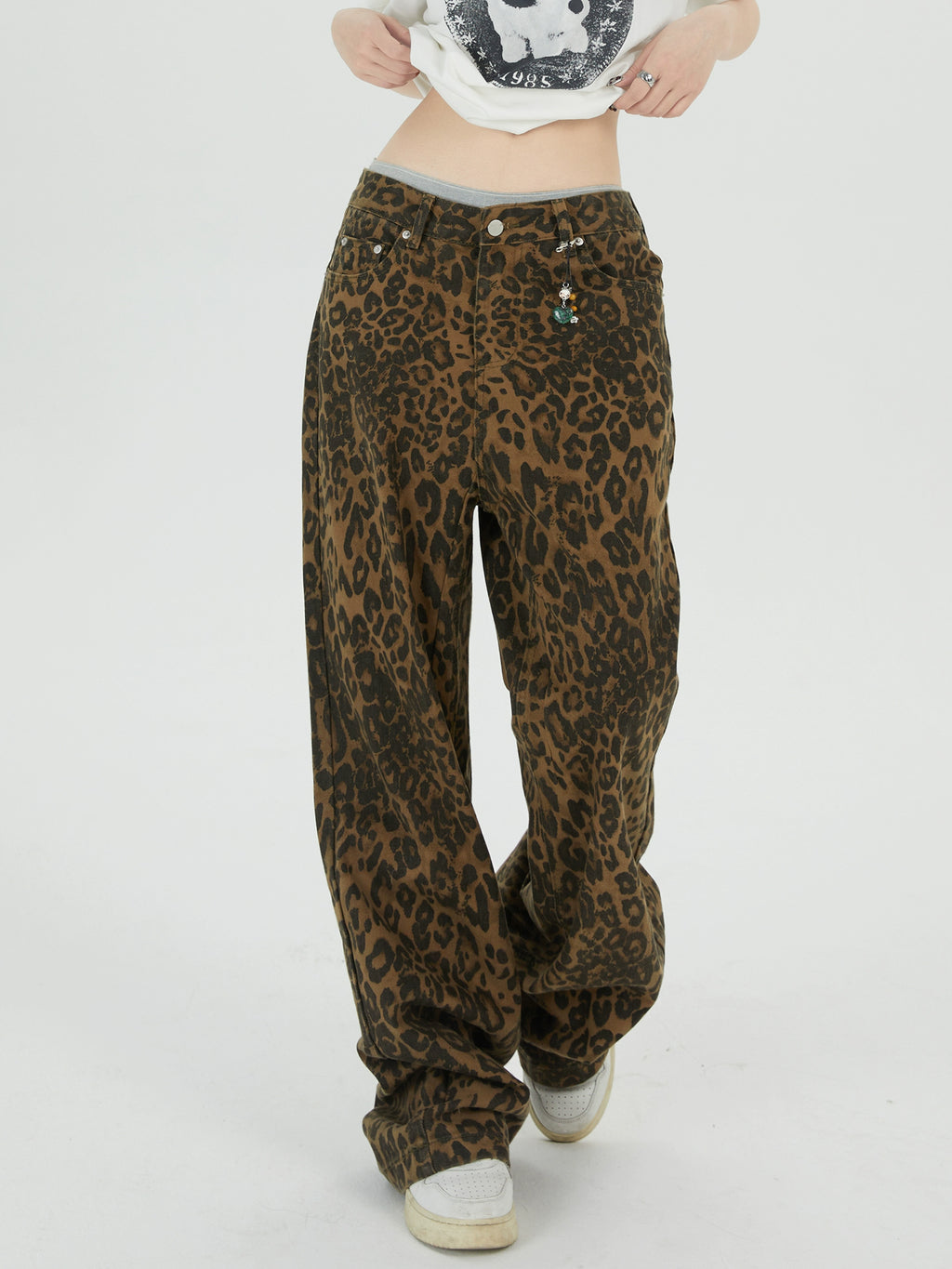 ZAVK Leopard Wide Leg Straight Jeans