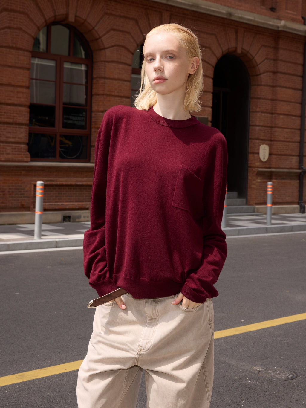 VLABMADE Slack Crew Neck Pocket Long Sleeve Sweater
