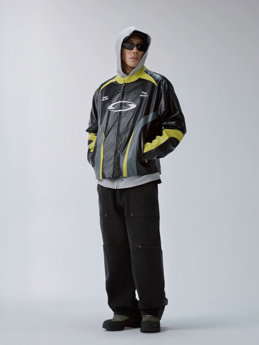 F2CE Stitching Contrasting Embroidered Leather Jacket