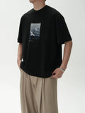 AWT Landscape Flying Bird Direct Injection Printing Loose TEE