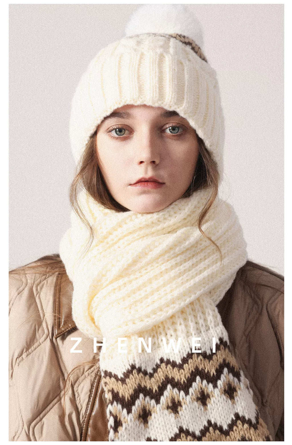 ZHENWEI Fair Island Style Scarf Hat Two-piece Set