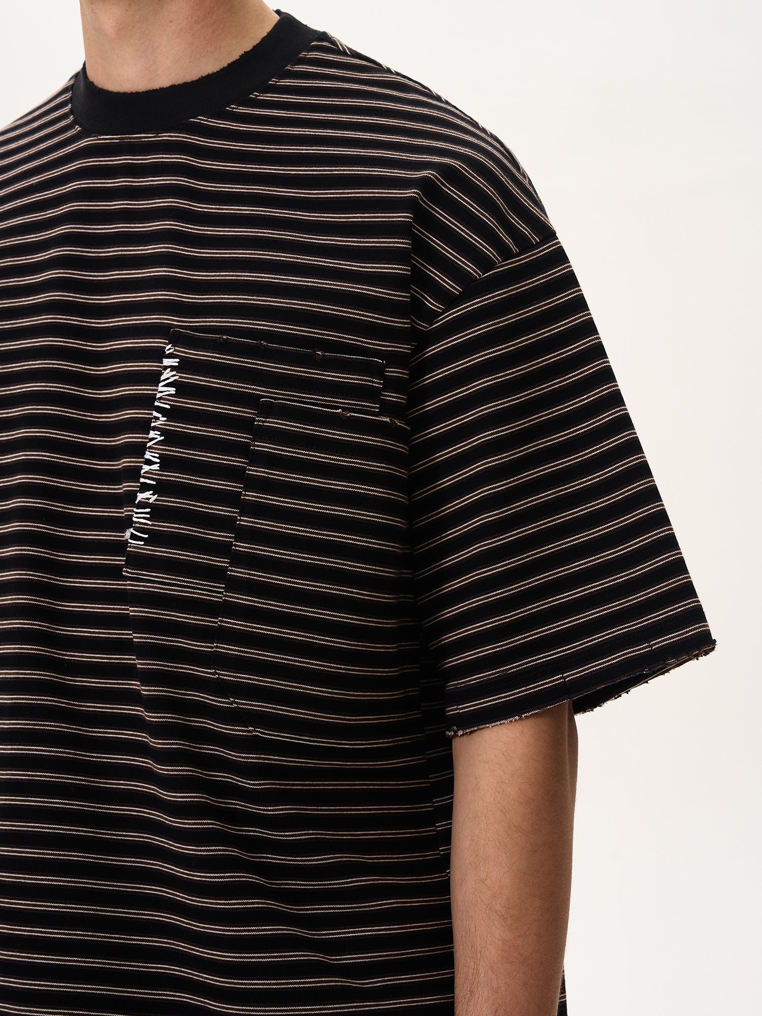 BTSG [380G heavy oversize] hand-stitched striped Tee