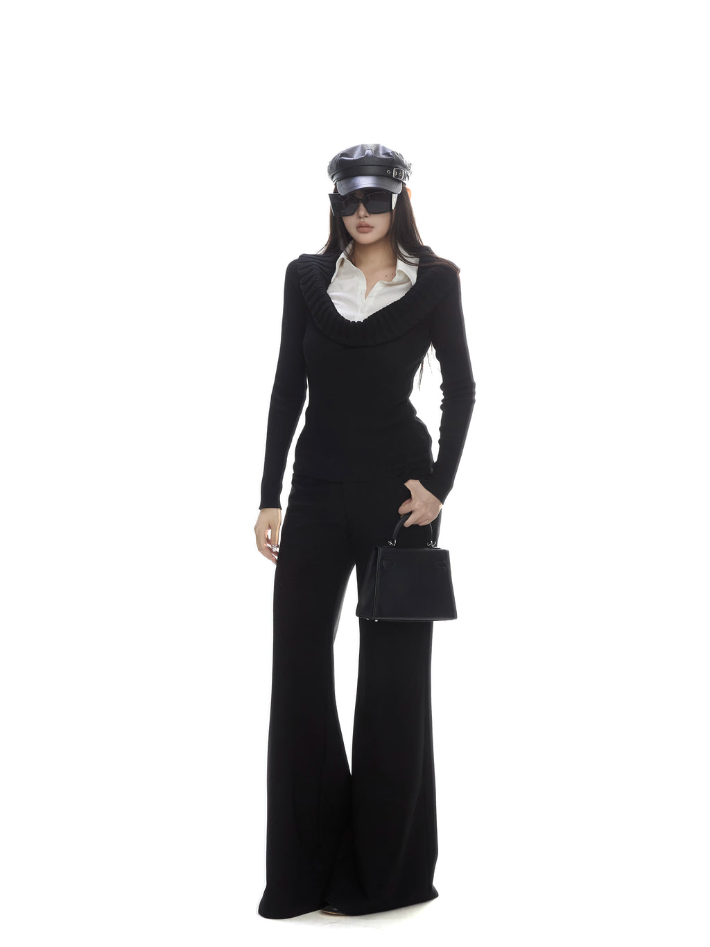 WITHMIN Slim and Thin Versatile Fake Two-piece Knitted Sweater