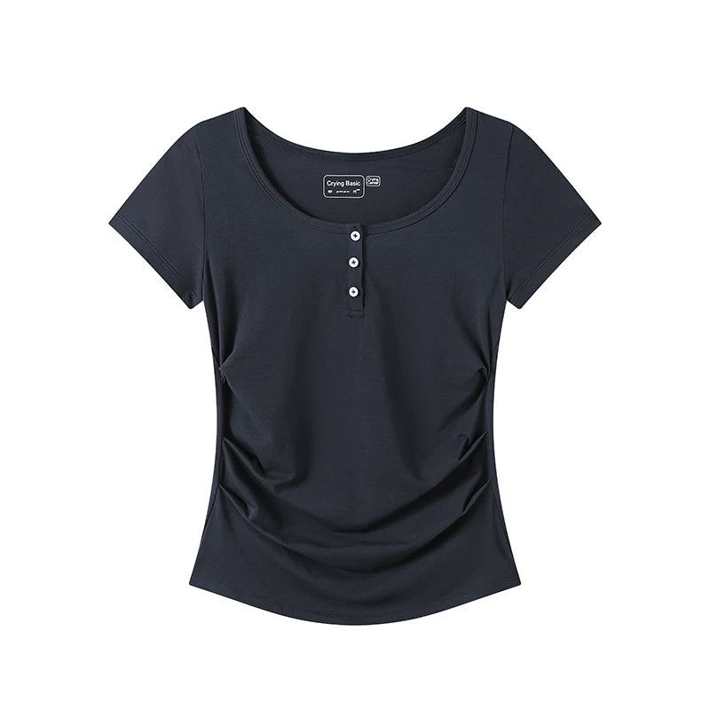 CryingCenter Round Neck Pleated Tee