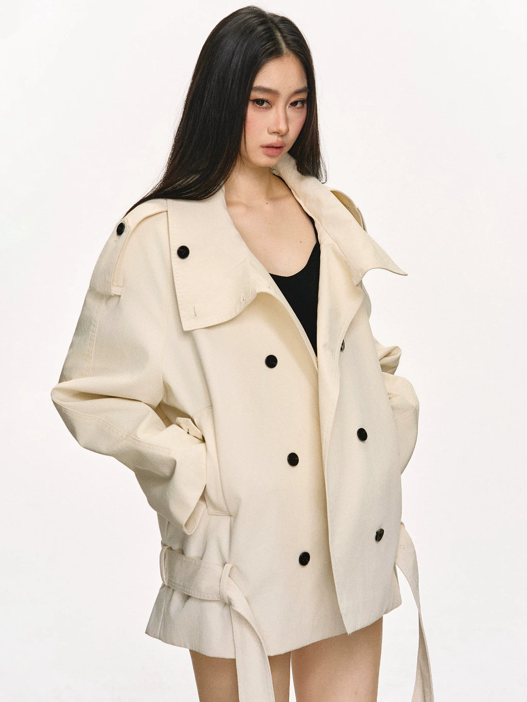 Anna Aneae Stand-up Collar Strap-on Tooling Trench Coat