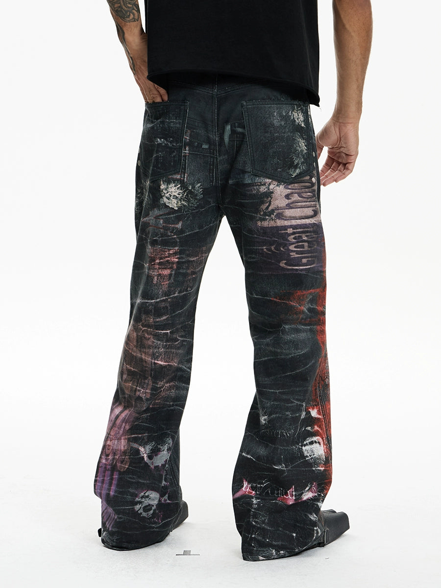 DND4DES Dark Wind Cartoon Printed Straight Jeans