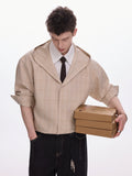 CHOR Double Neck Hooded Checked Fake Two-piece Long Sleeve Shirt