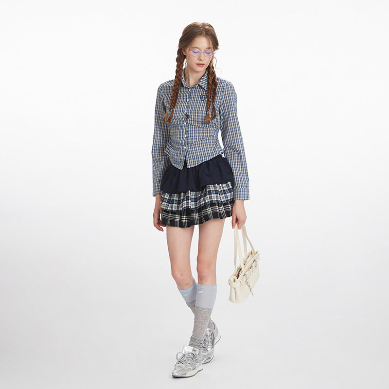 Nariele Plaid Waist Long Sleeve Shirt